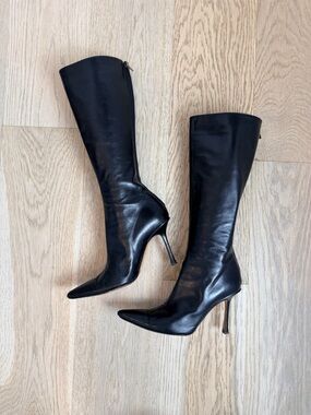 Jimmy CHOO Vintage Black Leather Knee-High Stiletto Boots